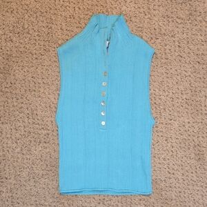 Zara Aqua Button-Up Sleeveless Top